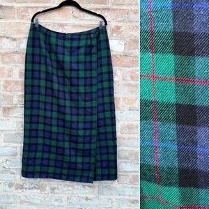 Vintage Flannel Skirt 90s Green Plaid Tartan Crazy Horse Liz Claiborne Midi Maxi